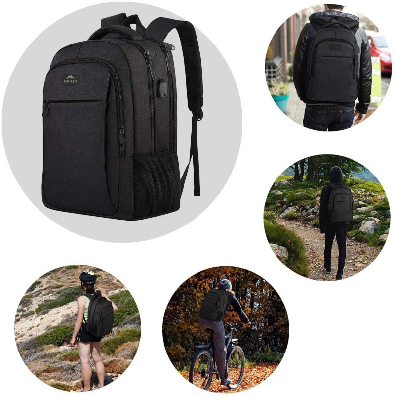 15.6 Inch Laptop Backpack Anti-Theft Business Travel Work Computer Rucksack with USB Charging Port Black