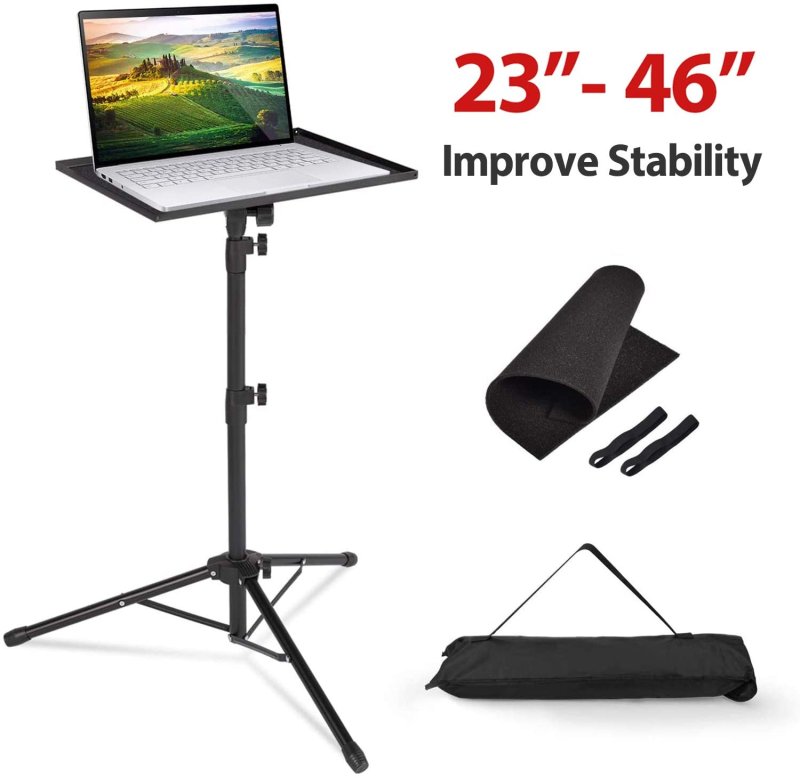 Projector tripod stand, universal laptop tripod stand, portable DJ equipment stand, folding floor-standing tripod stand, outdoor computer desk stand for stage or studio, height adjustable from 23 inch to 46 inch