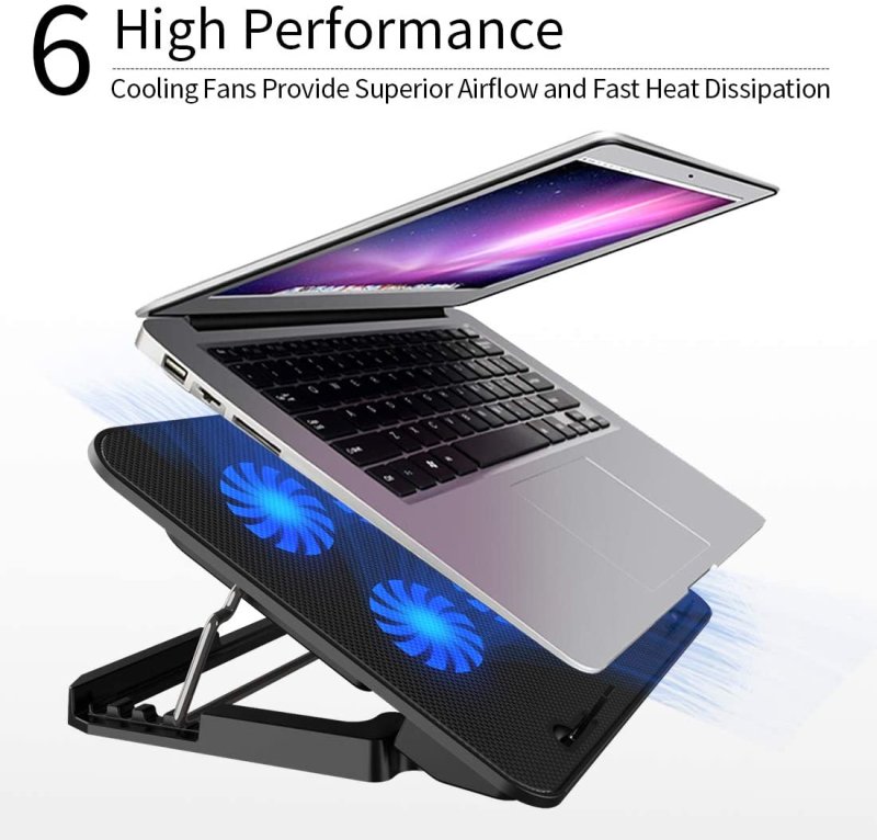 Adjustable foldable computer silent fan radiator base bracket laptop stand for 11 inch to 15.6 inch Blue and black