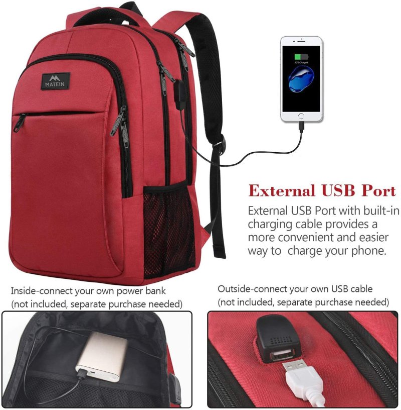 15.6 Inch Laptop Backpack Anti-Theft Business Travel Work Computer Rucksack with USB Charging Port Red