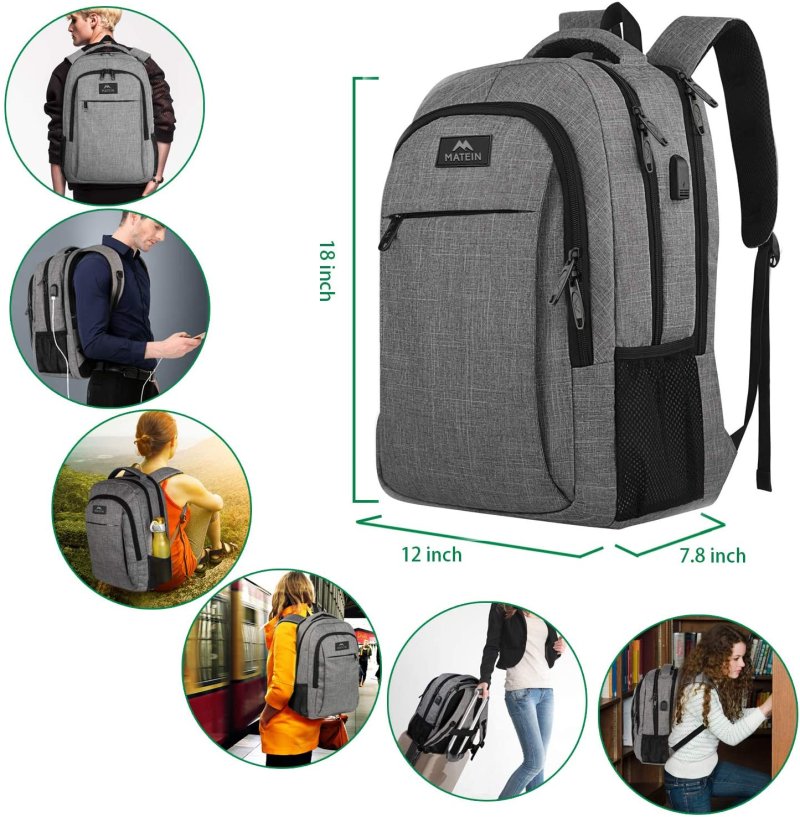 15.6 Inch Laptop Backpack Anti-Theft Business Travel Work Computer Rucksack with USB Charging Port Grey