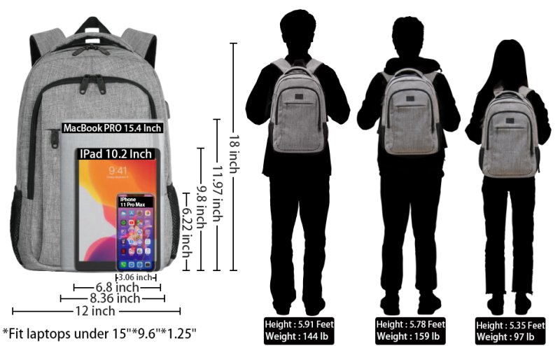 15.6 Inch Laptop Backpack Anti-Theft Business Travel Work Computer Rucksack with USB Charging Port Grey