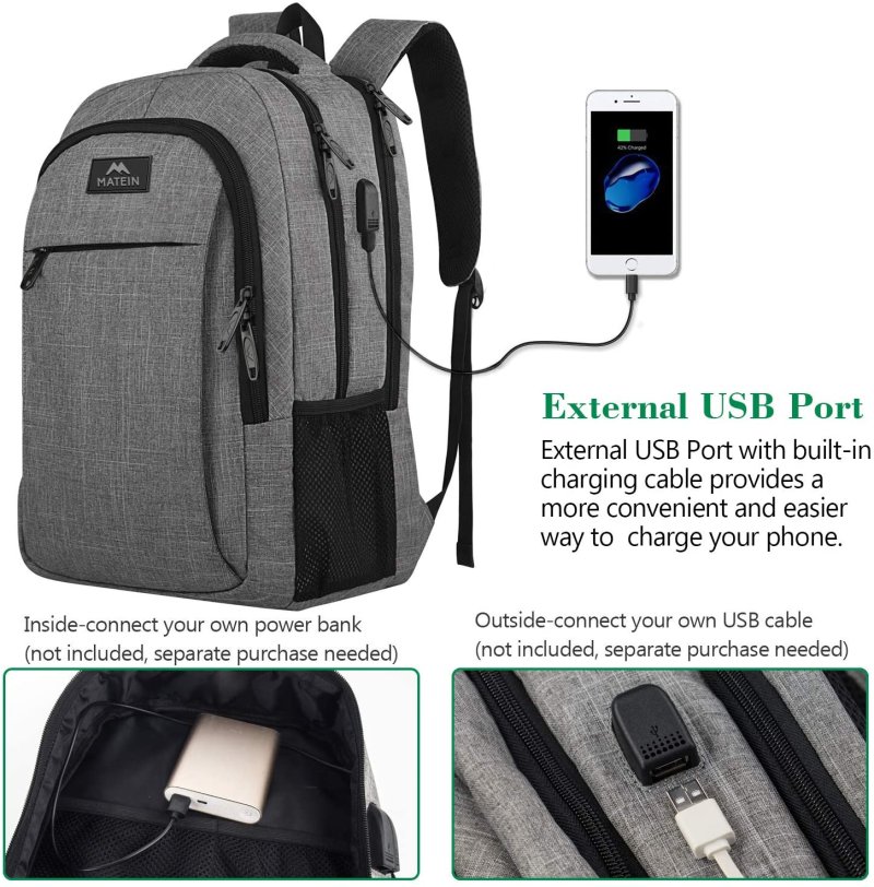 15.6 Inch Laptop Backpack Anti-Theft Business Travel Work Computer Rucksack with USB Charging Port Grey