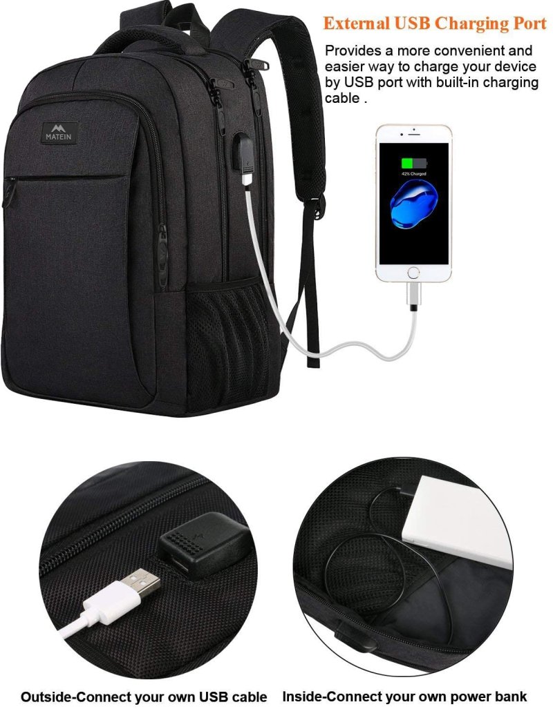 15.6 Inch Laptop Backpack Anti-Theft Business Travel Work Computer Rucksack with USB Charging Port Black