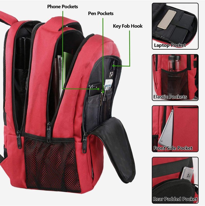 15.6 Inch Laptop Backpack Anti-Theft Business Travel Work Computer Rucksack with USB Charging Port Red