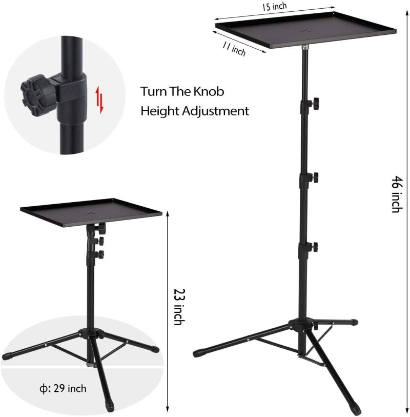 Projector tripod stand, universal laptop tripod stand, portable DJ equipment stand, folding floor-standing tripod stand, outdoor computer desk stand for stage or studio, height adjustable from 23 inch to 46 inch