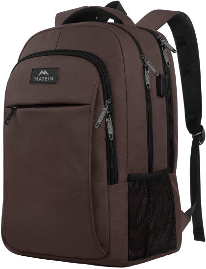 15.6 Inch Laptop Backpack Anti-Theft Business Travel Work Computer Rucksack with USB Charging Port brown - Click Image to Close