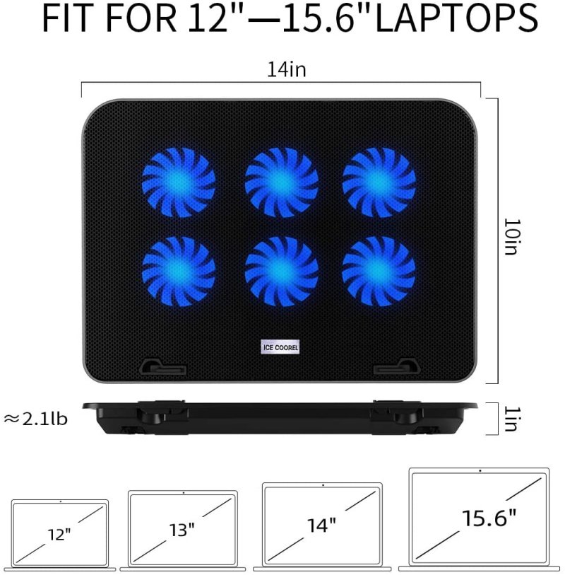 Adjustable foldable computer silent fan radiator base bracket laptop stand for 11 inch to 15.6 inch Blue and black