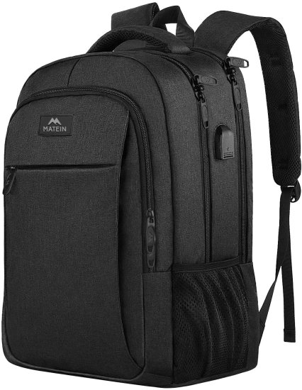 15.6 Inch Laptop Backpack Anti-Theft Business Travel Work Computer Rucksack with USB Charging Port Black - Click Image to Close