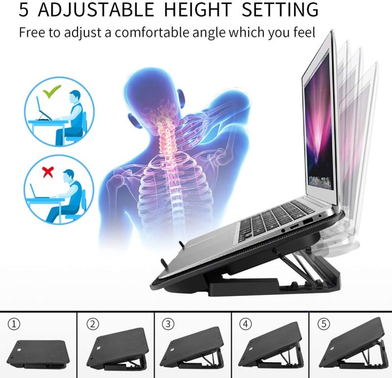 Adjustable foldable computer silent fan radiator base bracket laptop stand for 11 inch to 15.6 inch Red and black