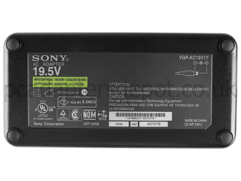 Original 150W Sony Vaio VPCF22AFX/BI VPCF22BFX AC Adapter Charger