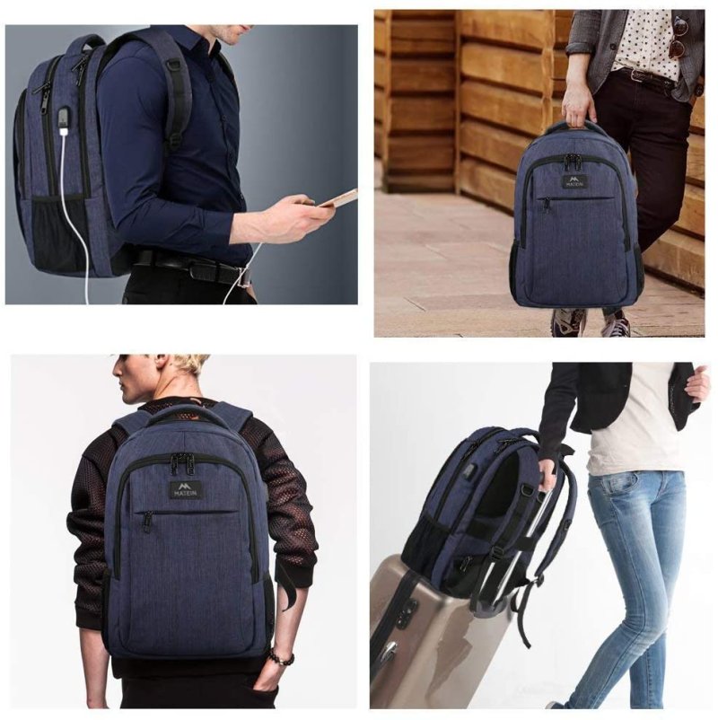 15.6 Inch Laptop Backpack Anti-Theft Business Travel Work Computer Rucksack with USB Charging Port Blue