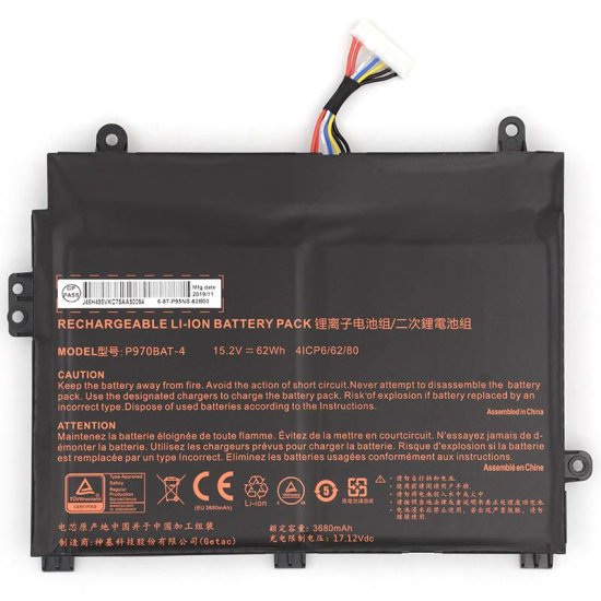 Battery Clevo P960 P960EN-K 3680mAh 62Wh - Click Image to Close