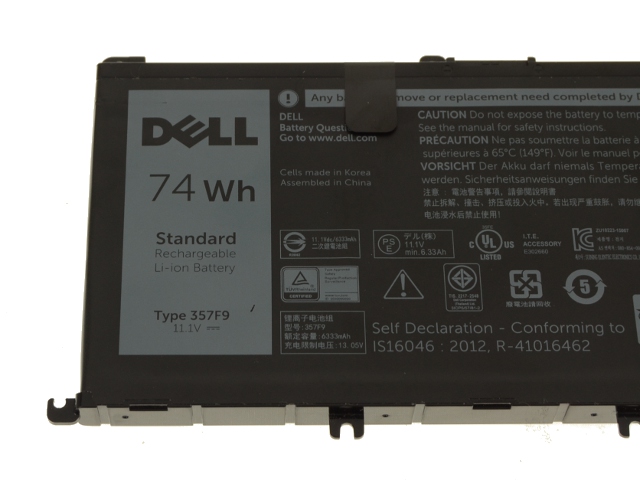 Original 74Wh 6400mAh 6 Cell Dell 357F9 Battery