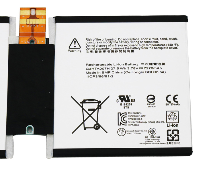 Original Battery Microsoft G3HTA003H G3HTA004H G3HTA007H 7270mAh 27.5Wh