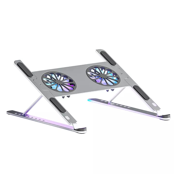 Adjustable foldable computer silent fan radiator base bracket laptop stand for 14 inch to 17.3 inch silver