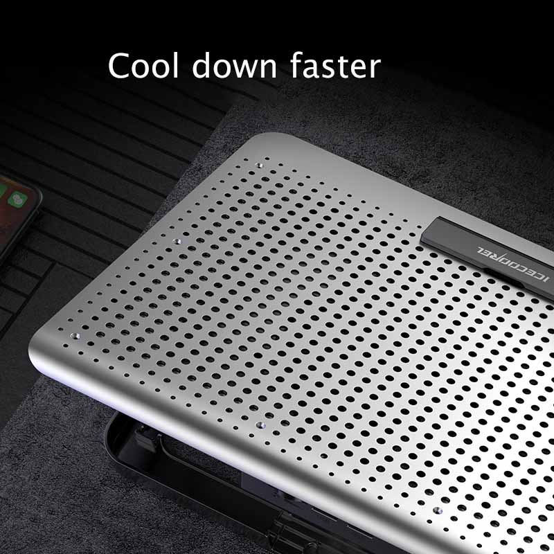 Adjustable Foldable Laptop Stand with Fan Silent Aluminum Alloy Notebook Cooler for Laptop 7.9 inch to 17 inch Silver