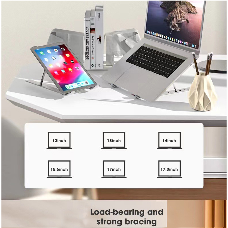 Adjustable Foldable Laptop Stand Desk Notebook Riser for 6 inch to 17.3 inch Silver