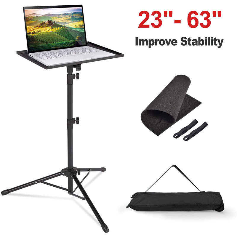 Projector tripod stand, universal laptop tripod stand, portable DJ equipment stand, folding floor-standing tripod stand, outdoor computer desk stand for stage or studio, height adjustable from 23 inch to 63 inch